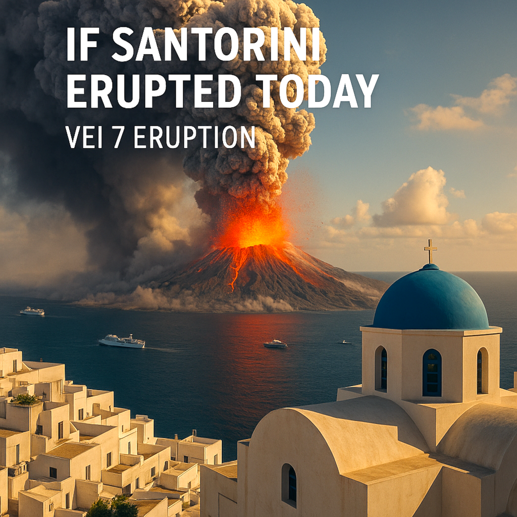What Would Happen if Santorini Erupted Today? A VEI 7 Simulation