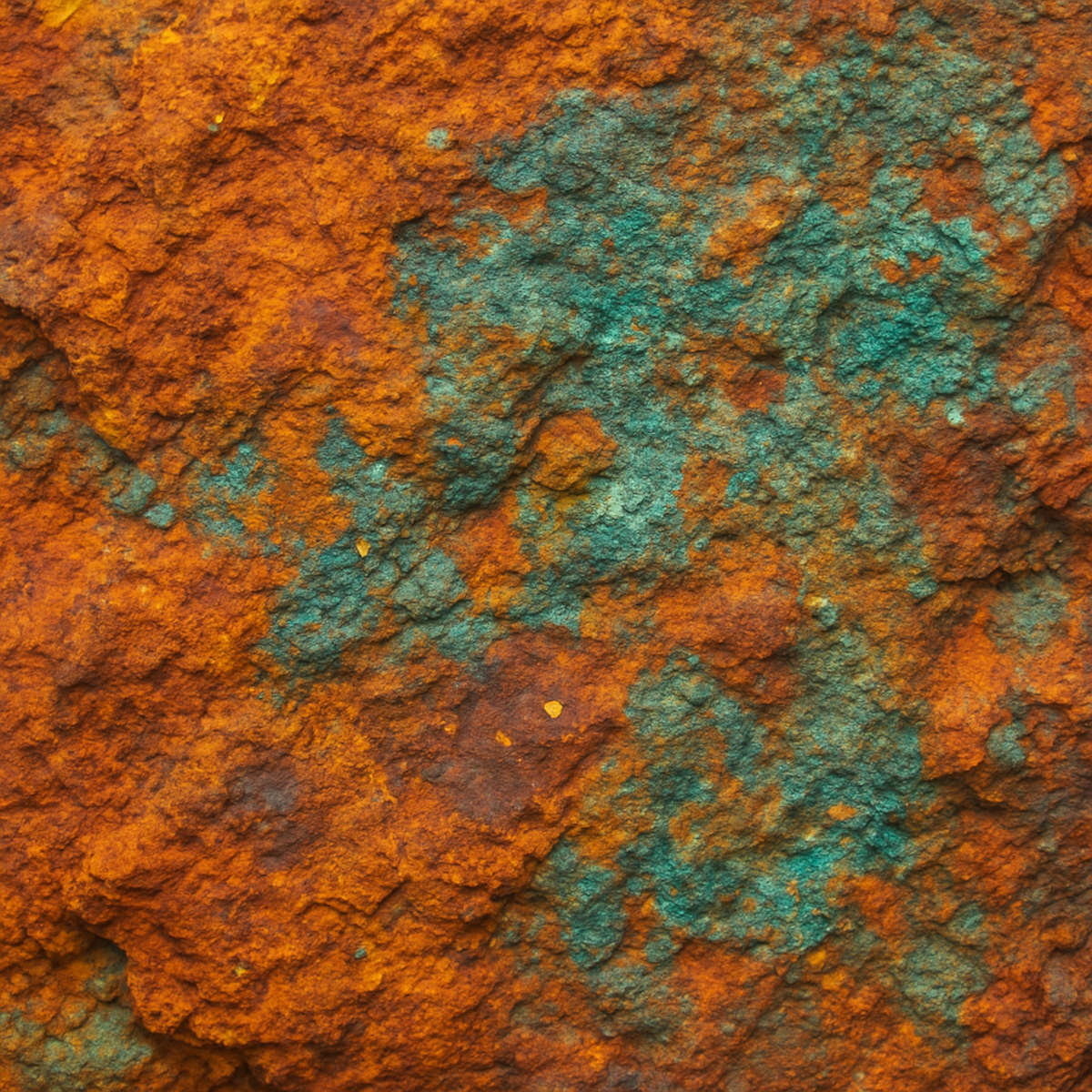 A high-resolution, square-format photograph of a carbonate-hosted gossan surface.